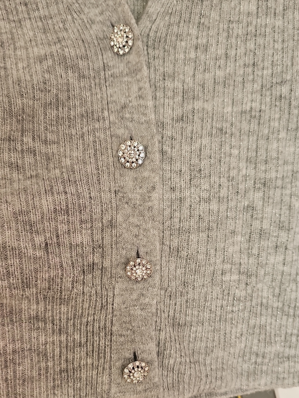 Talbots Gray Ribbed V-Neck Button Cardigan - Picture 4 of 7